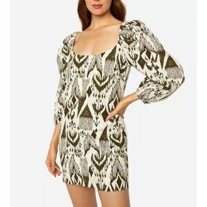 Misa Los Angeles Marta Geometric Ikat Print Mini Dress Size Large Puff Sleeves